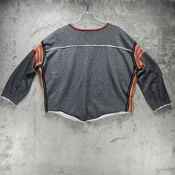 Natural Life Knit Trim Sweatshirt S/M Oversized Gray Raw Edge Boho Pullover - Picture 2 of 9